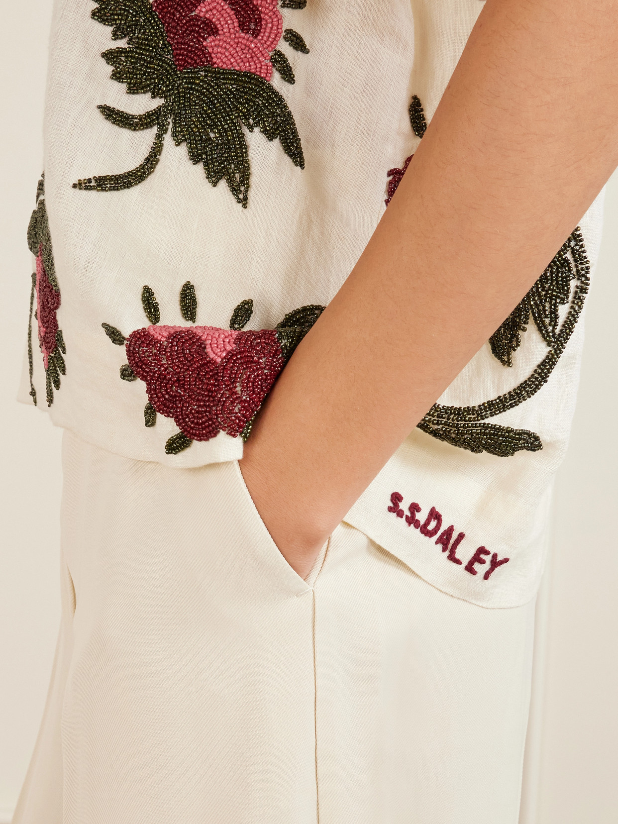 S. S. Daley - Iona Bead-embellished Linen Shirt - Cream