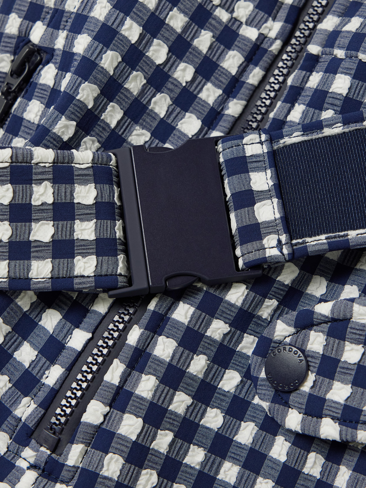 Fernie Belted Gingham Seersucker Ski Salopettes - Blue