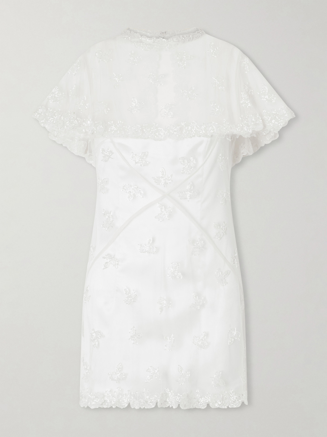 Freya Cape-effect Embellished Tulle Mini Dress - Neutrals