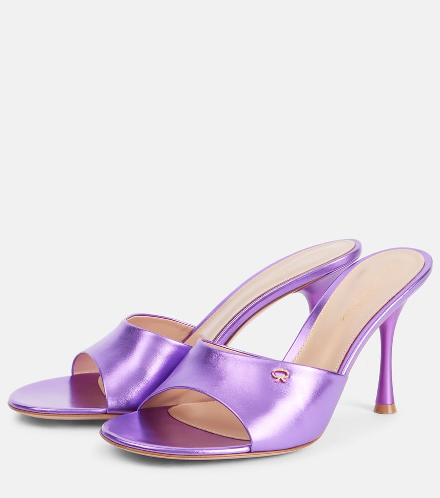 Gianvito Rossi Logo metallic leather mules