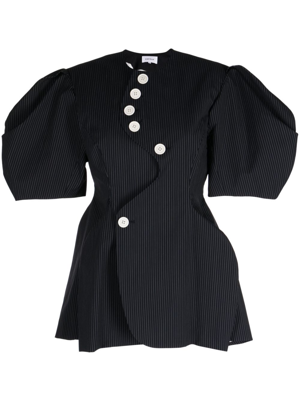 Pinstripe short-sleeve blouse - Blue