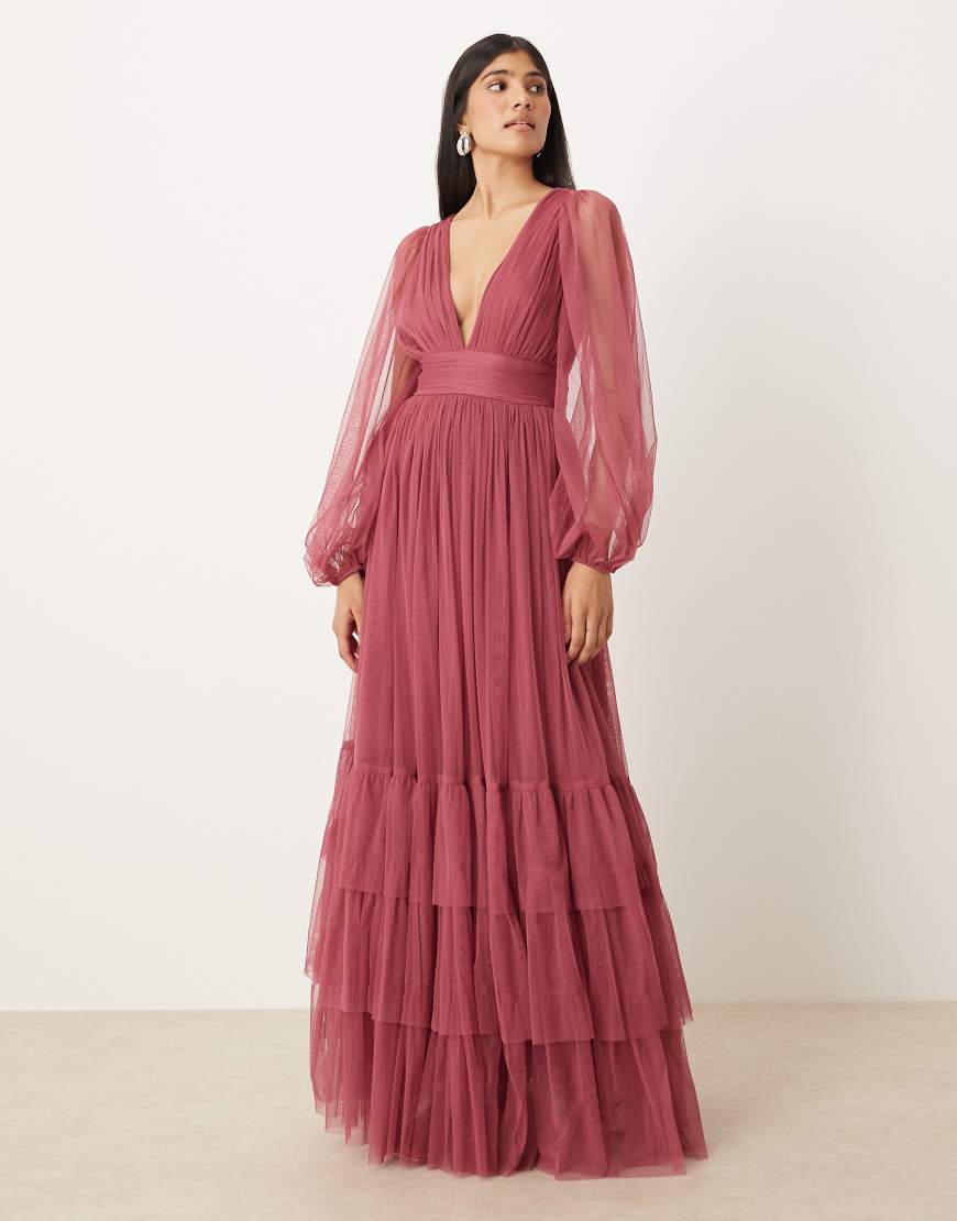Bridesmaid Madison long sleeve maxi dress in orchid-Pink