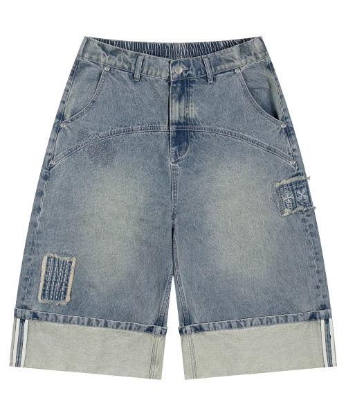 XP284 Boro Patchwork Bermuda Denim Pants