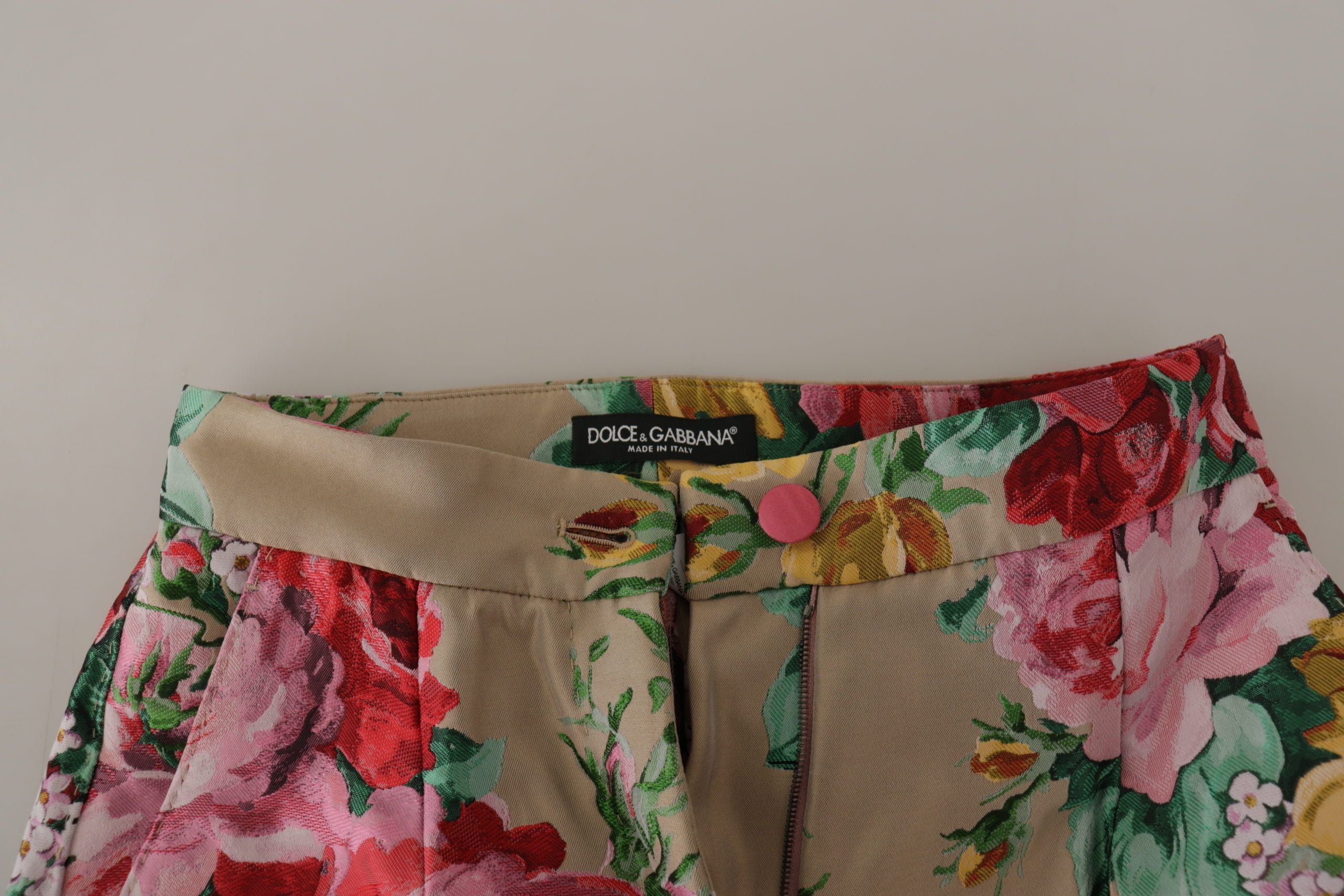 Floral High-Waist Trousers — Beige