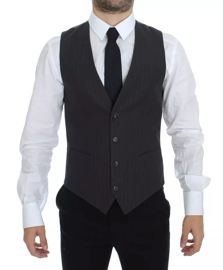 Gray Striped Formal Dress Vest — Gray