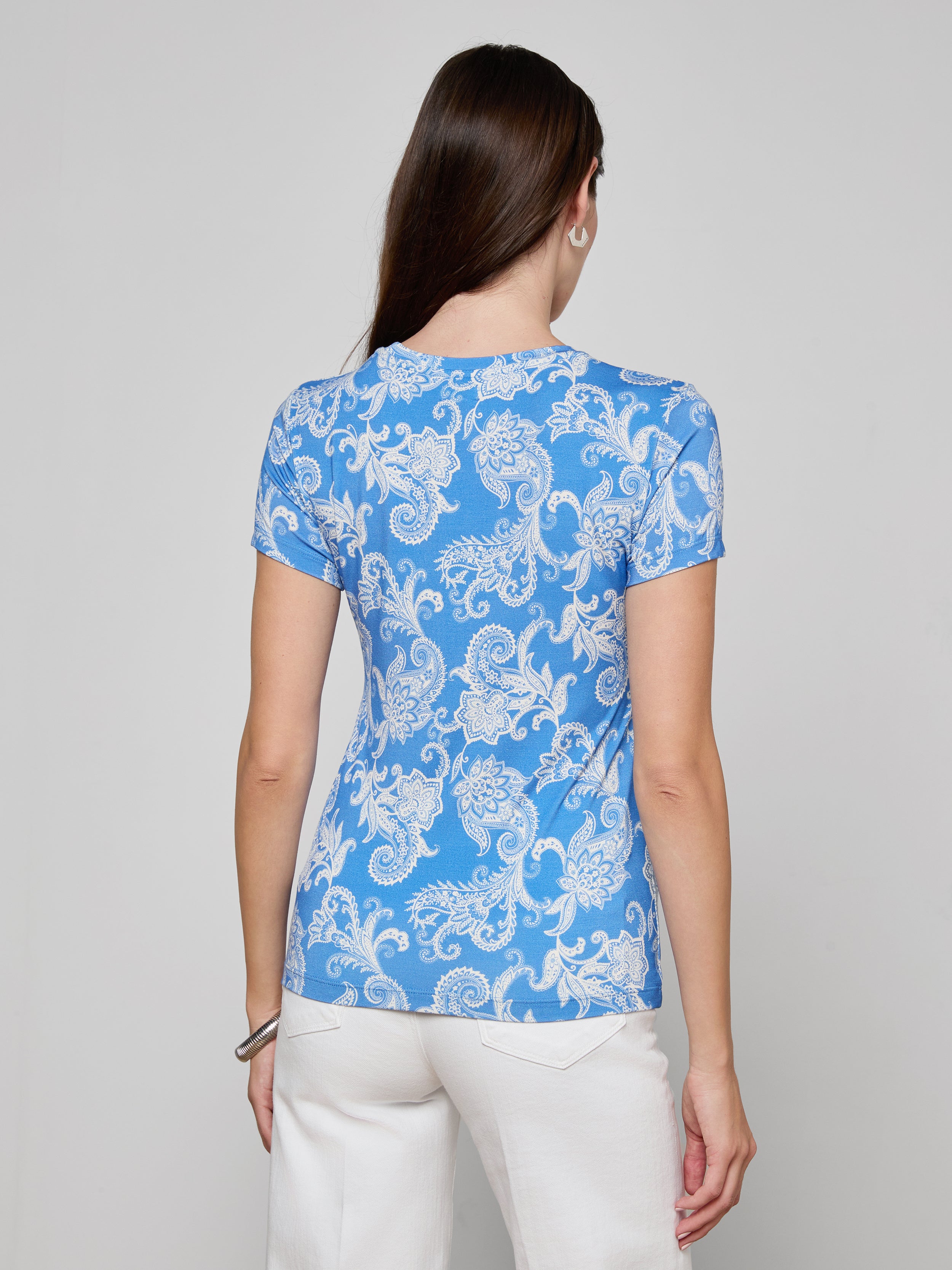 Ressi Fitted T-Shirt In Regatta Blue/ivory Paisley