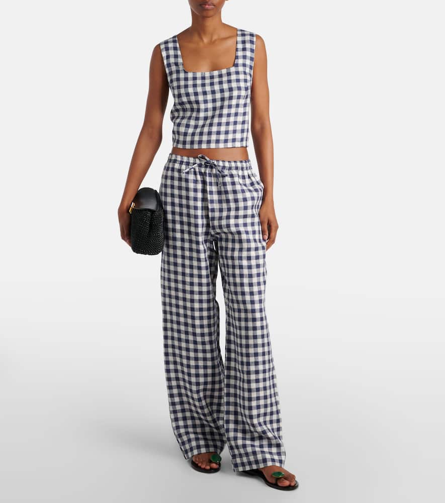 Aurelia gingham linen wide-leg pants