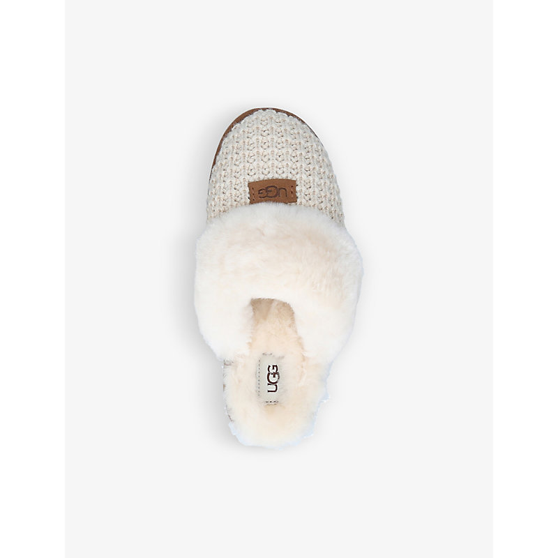 Womens Cream Cozy Branded Suede Slippers