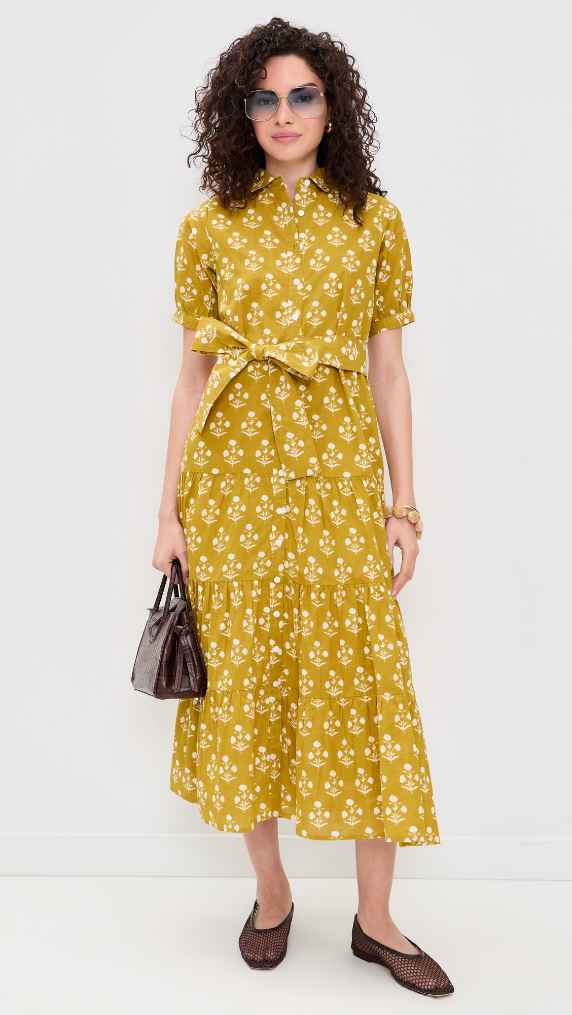 Short Sleeve Shirt Dress Chartreuse Daffodil