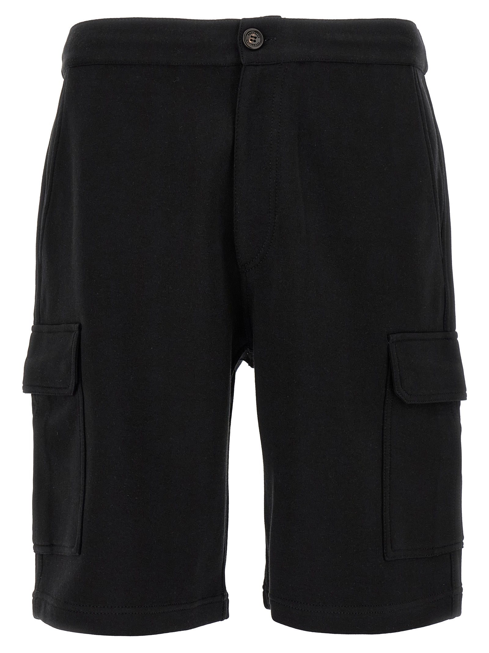 Cotton Blend Cargo Bermuda Shorts — Black
