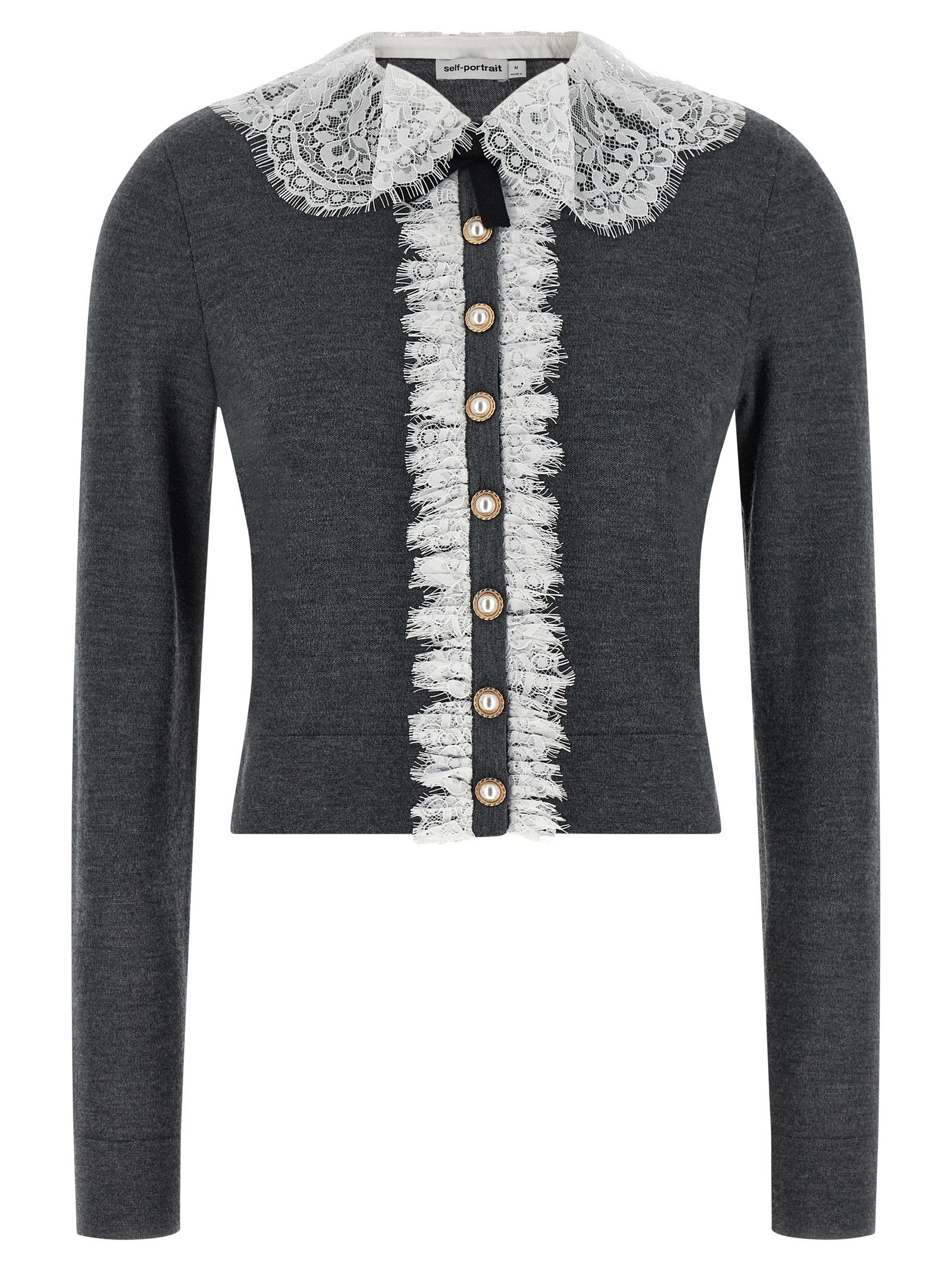 Grey Lace Collar Knit Cardigan