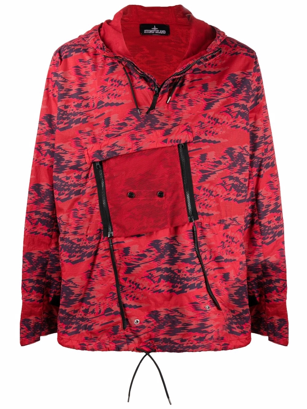 Abstract print hooded jacket - Red