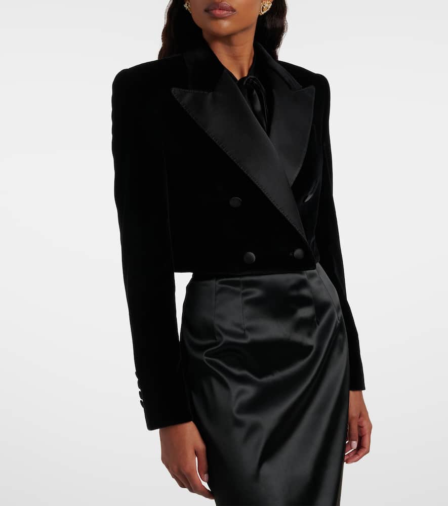 Cropped cotton-blend velvet blazer