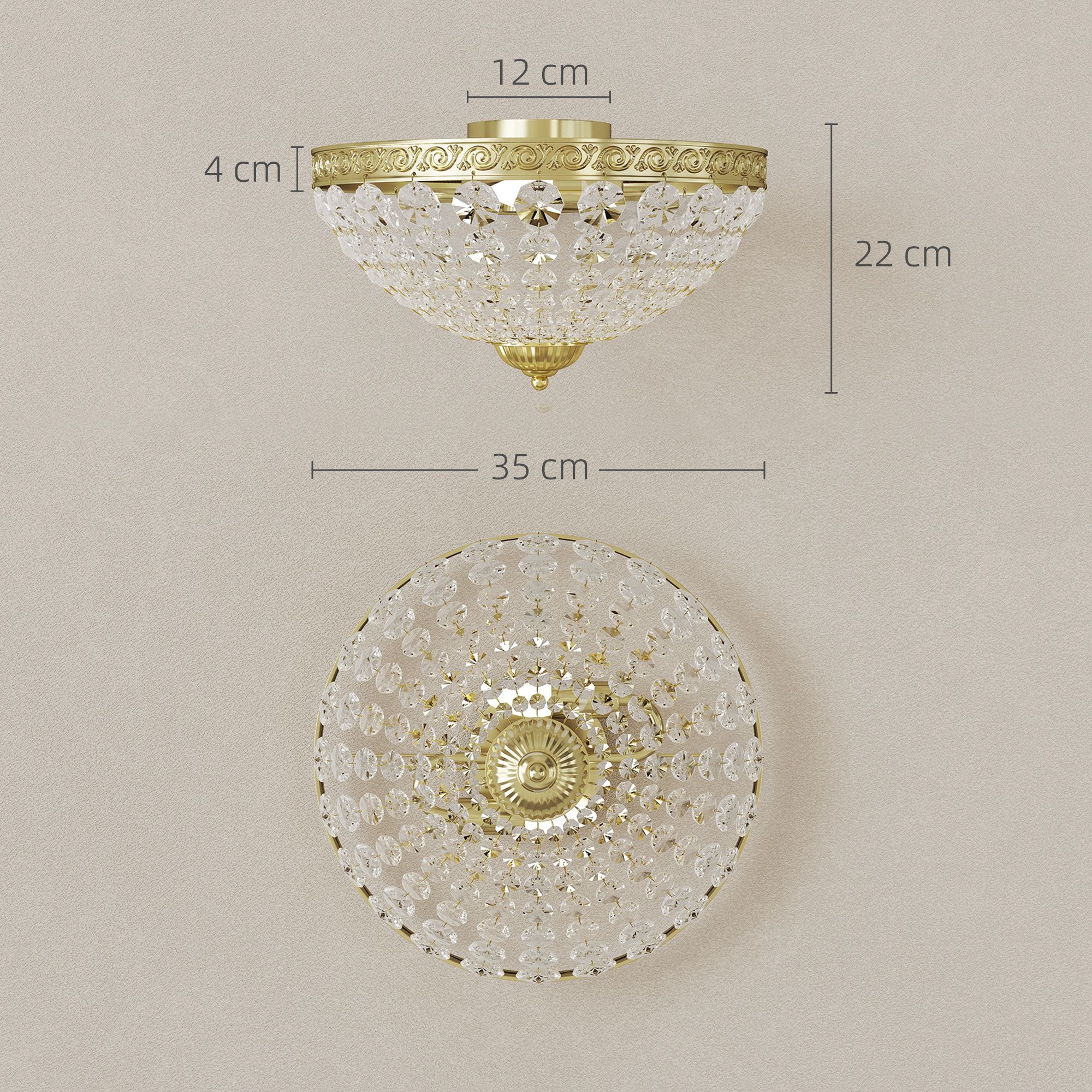 Homcom Chandelier Crystal Ceiling Light With E14 Base 2-Lights In Gold