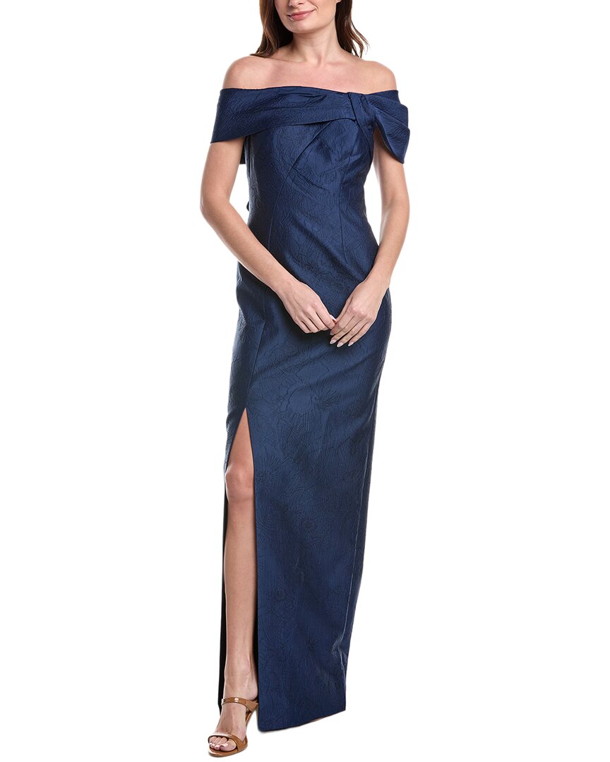 Jacquard Asymmetrical Portrait Bow Shoulder Gown