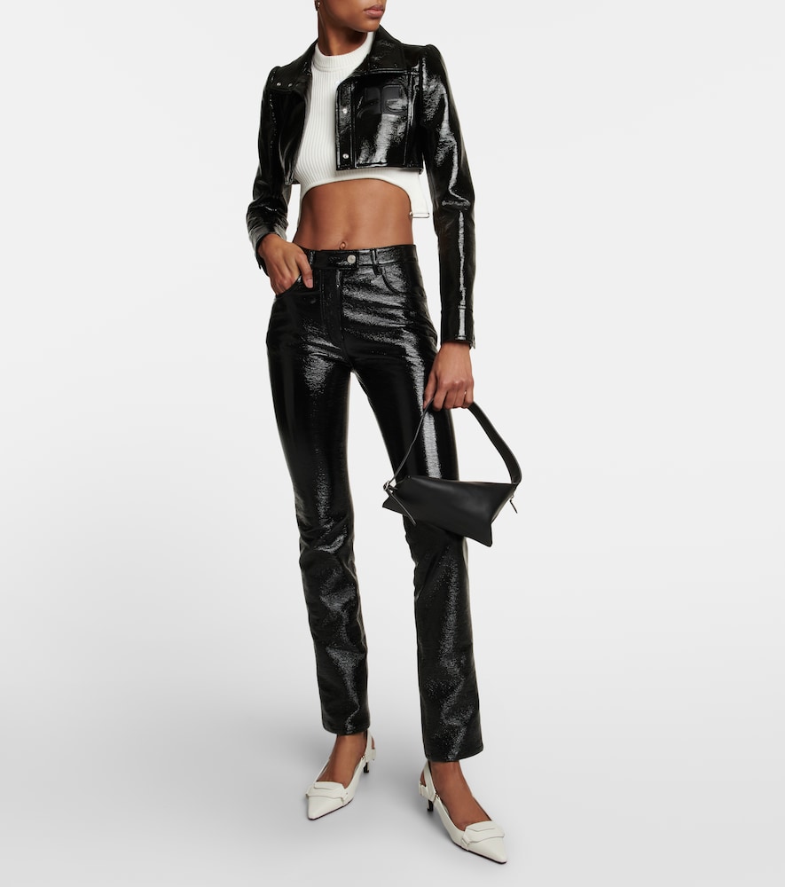 Courrèges Ribbed-knit cropped top with suspenders