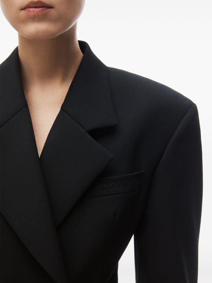 Asymmetric blazer wool-twill mini dress - Black