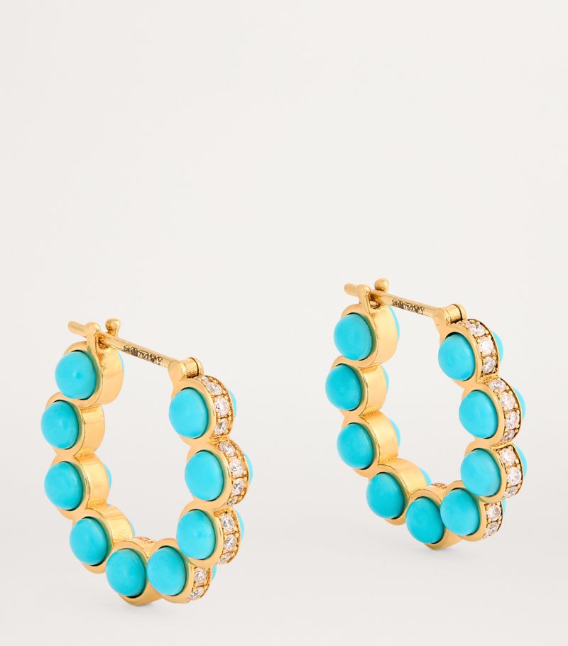 Yellow Gold And Diamond Atoms Hoop Earrings