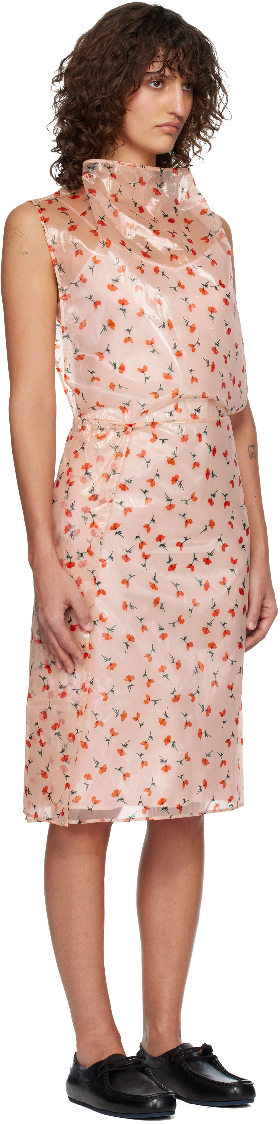 Pink Floral Lined Midi Dress