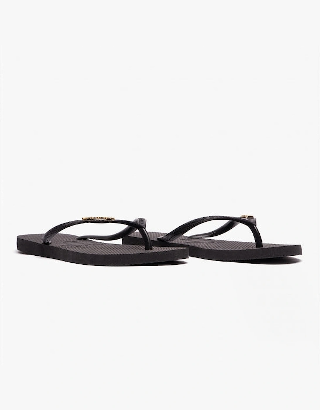 Women's Havaianas HAV SLIM LOGO METALLIC Womens Flip-Flops Black/Gold - Black/Black - Size: 3/3.5/4