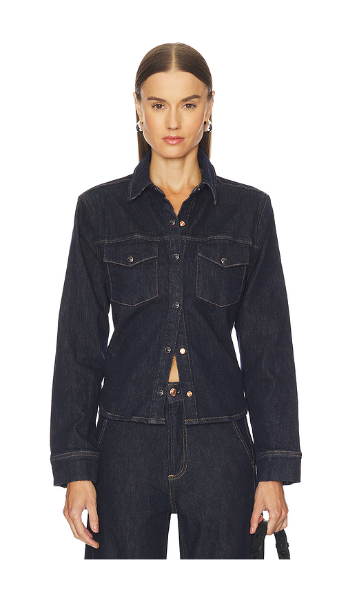 PISTOLA Thea Shrunken Denim Shacket in Blue. L. Also in