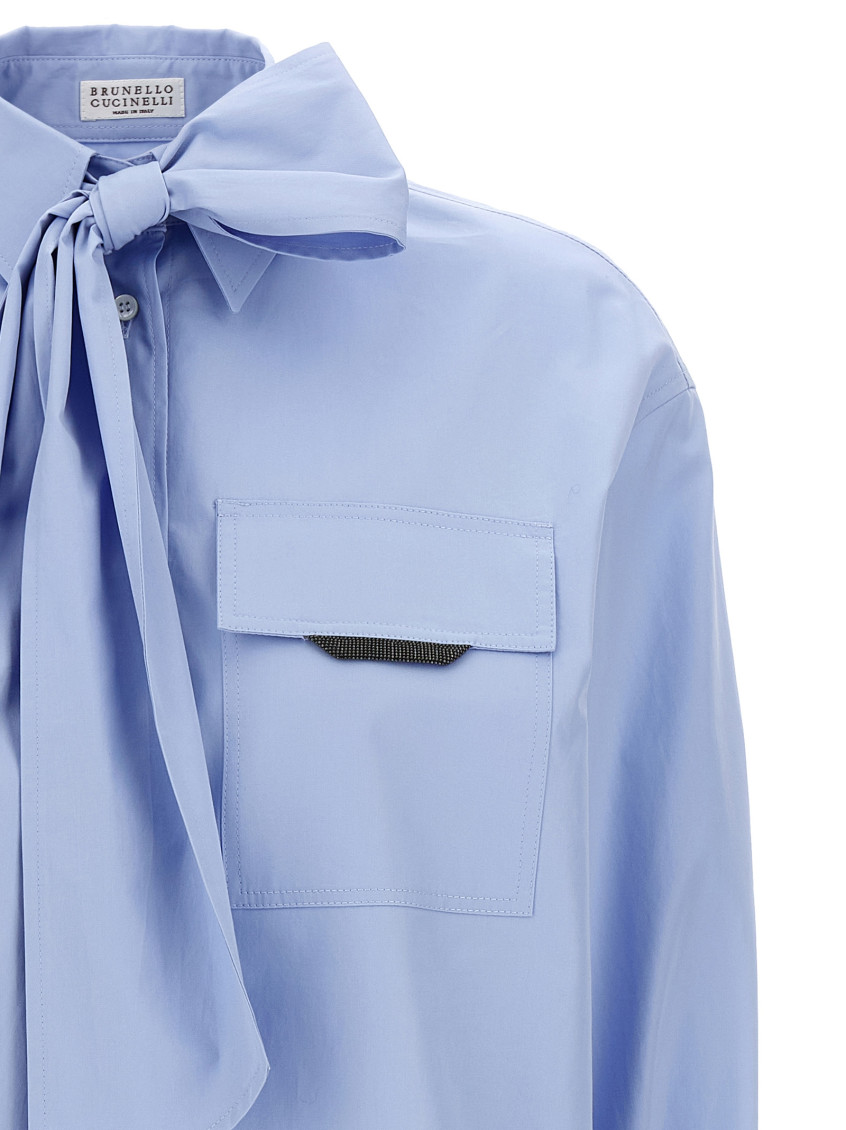 Brunello Cucinelli - Shiny Flap Detail Shirt And Blouse Light Blue