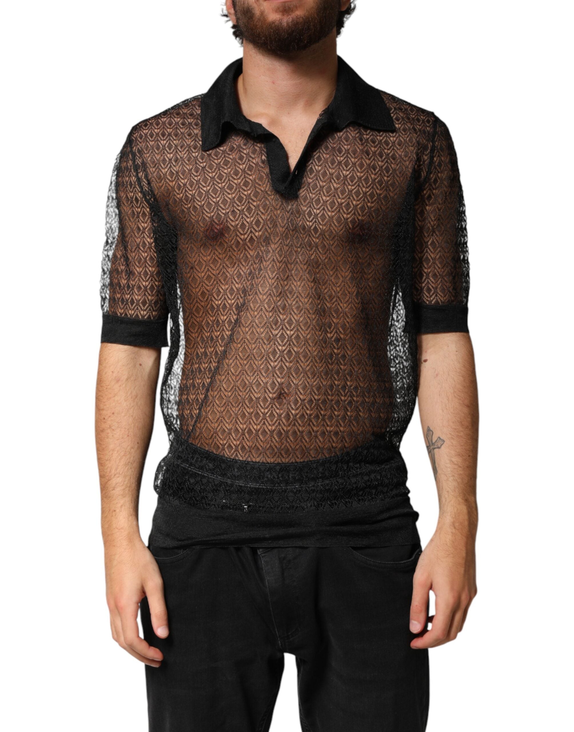 Sheer Knit Polo — Black
