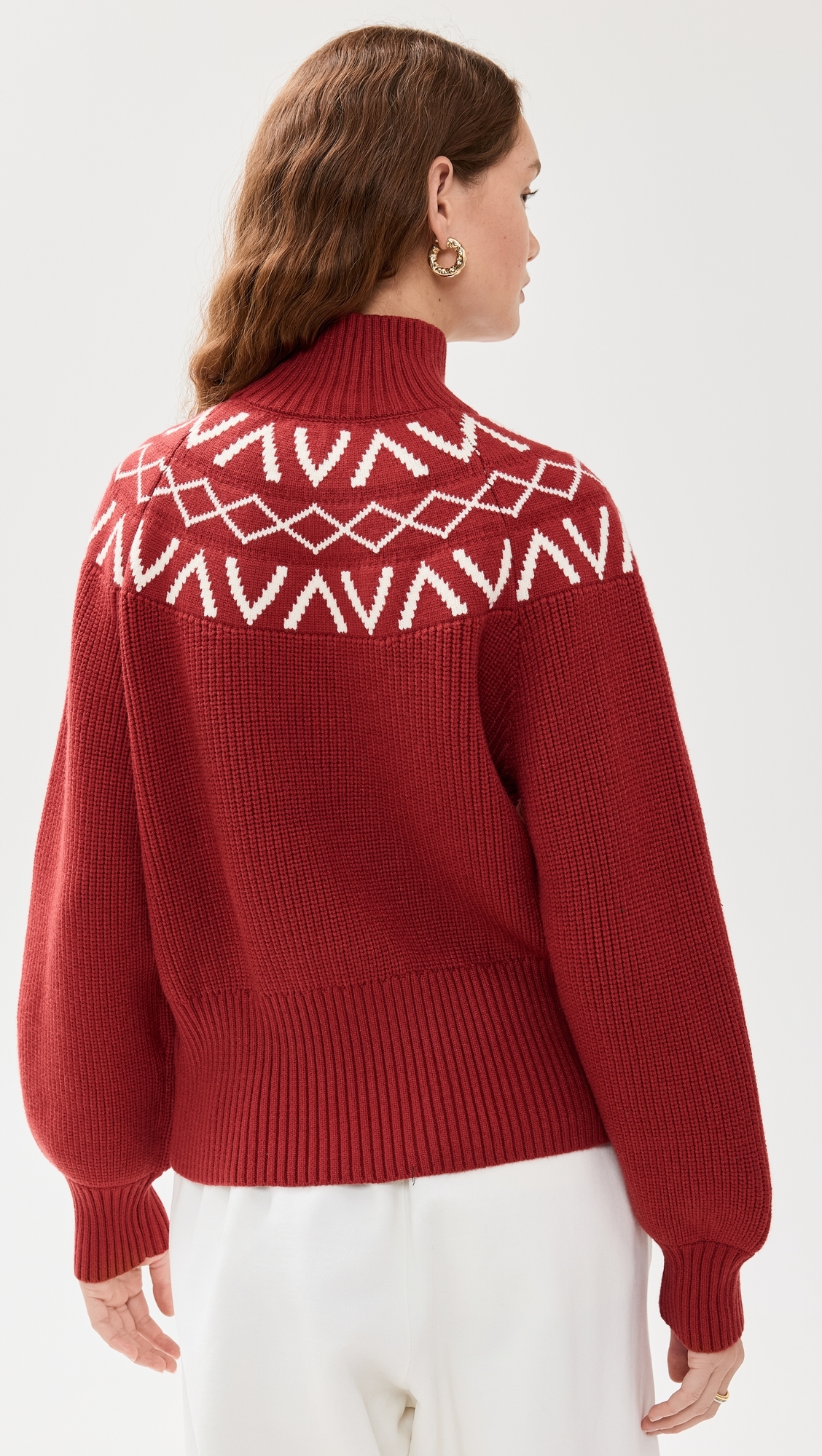 Marcie Fair Isle Yoke Knit Sweater Red Dahlia