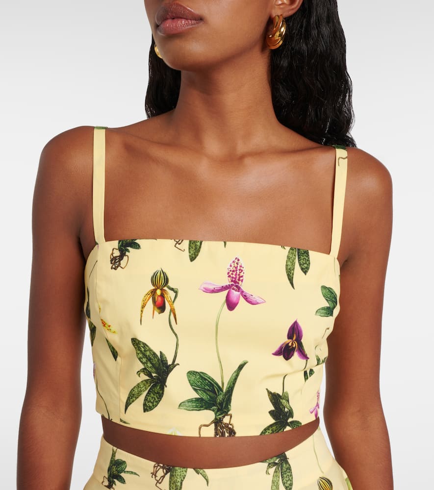 Floral cotton-blend poplin crop top