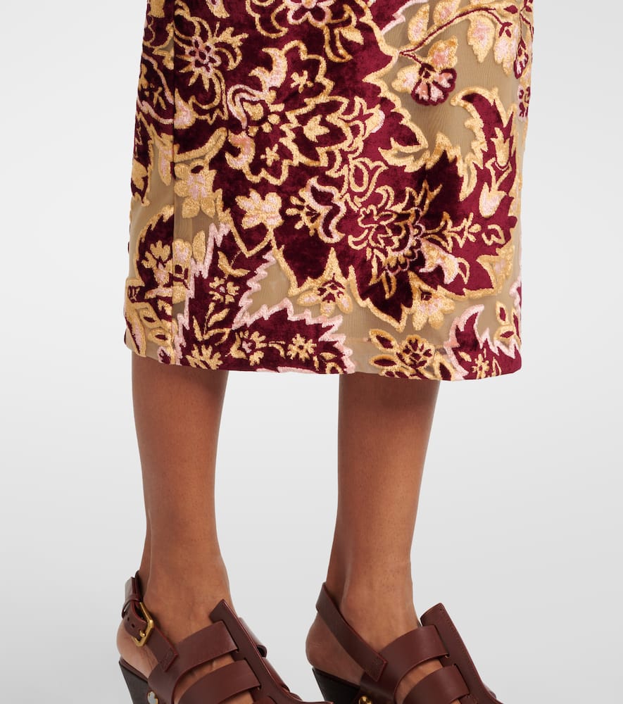 Paisley jacquard velvet midi skirt