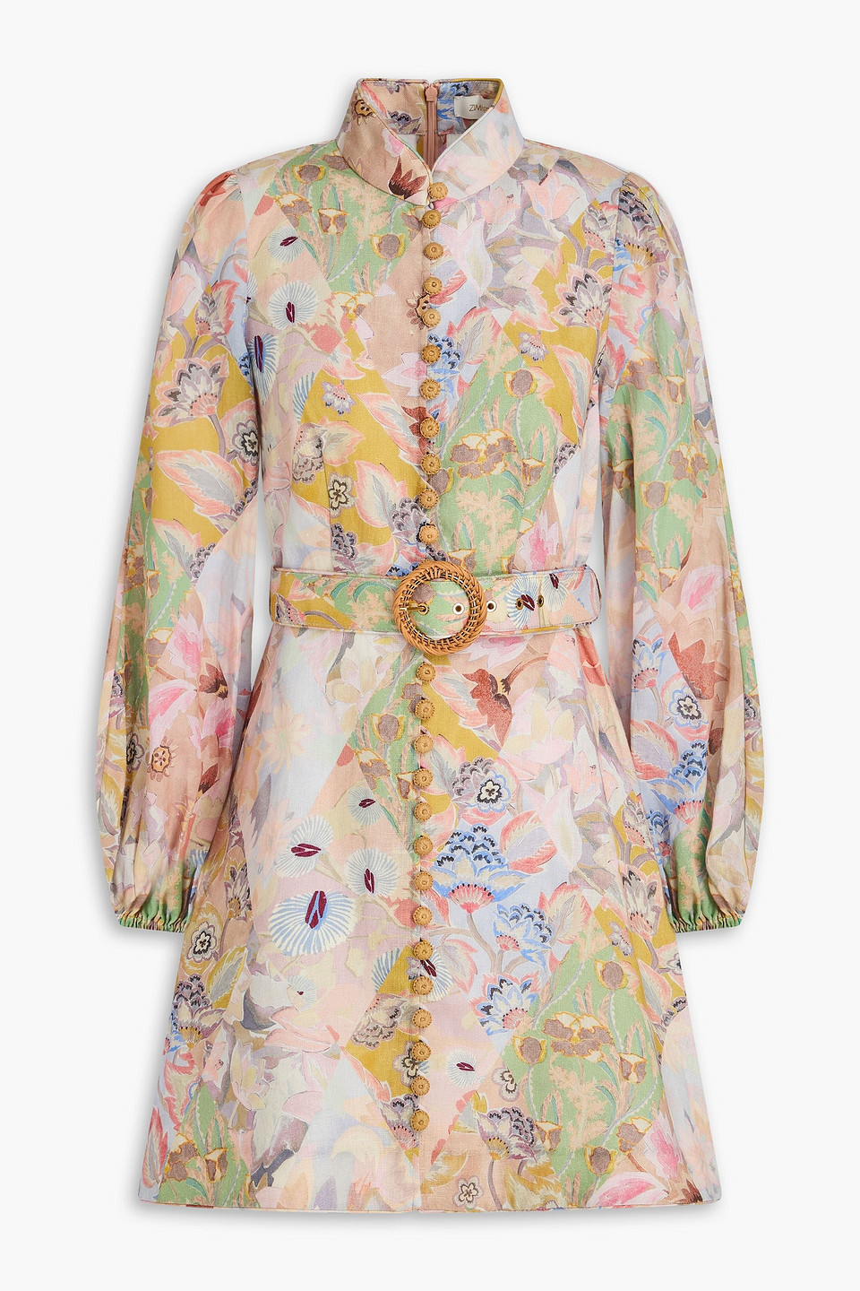 Belted floral-print linen mini dress - Multicolor - 00