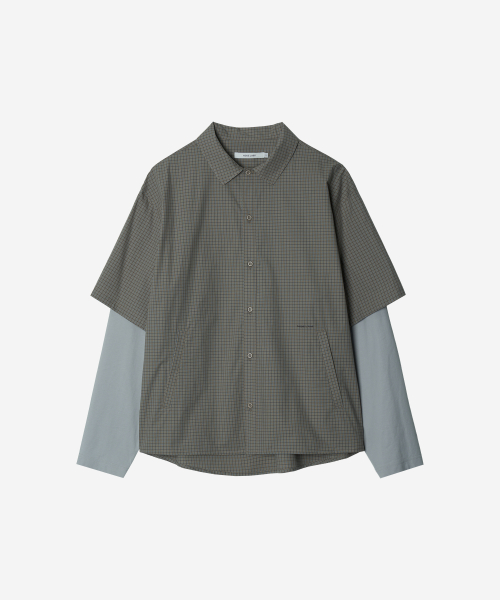 DEV:10 Layered Sleeve Check Shirt_Beige