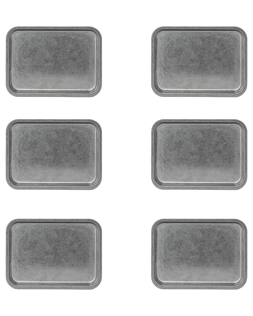 Set of 6 Moab Stainless Steel Coupe Dinnerware: 7in x 10in Rectangular Plate