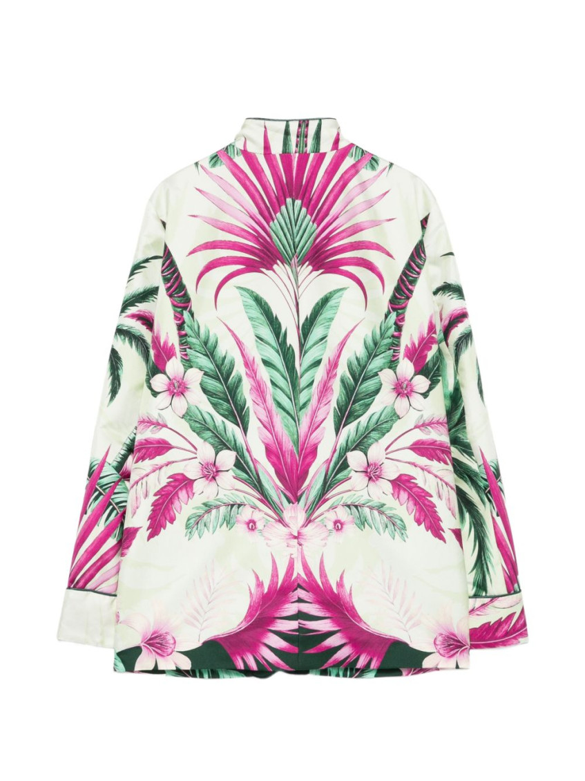 Green Floral Mandarin Collar Blazer