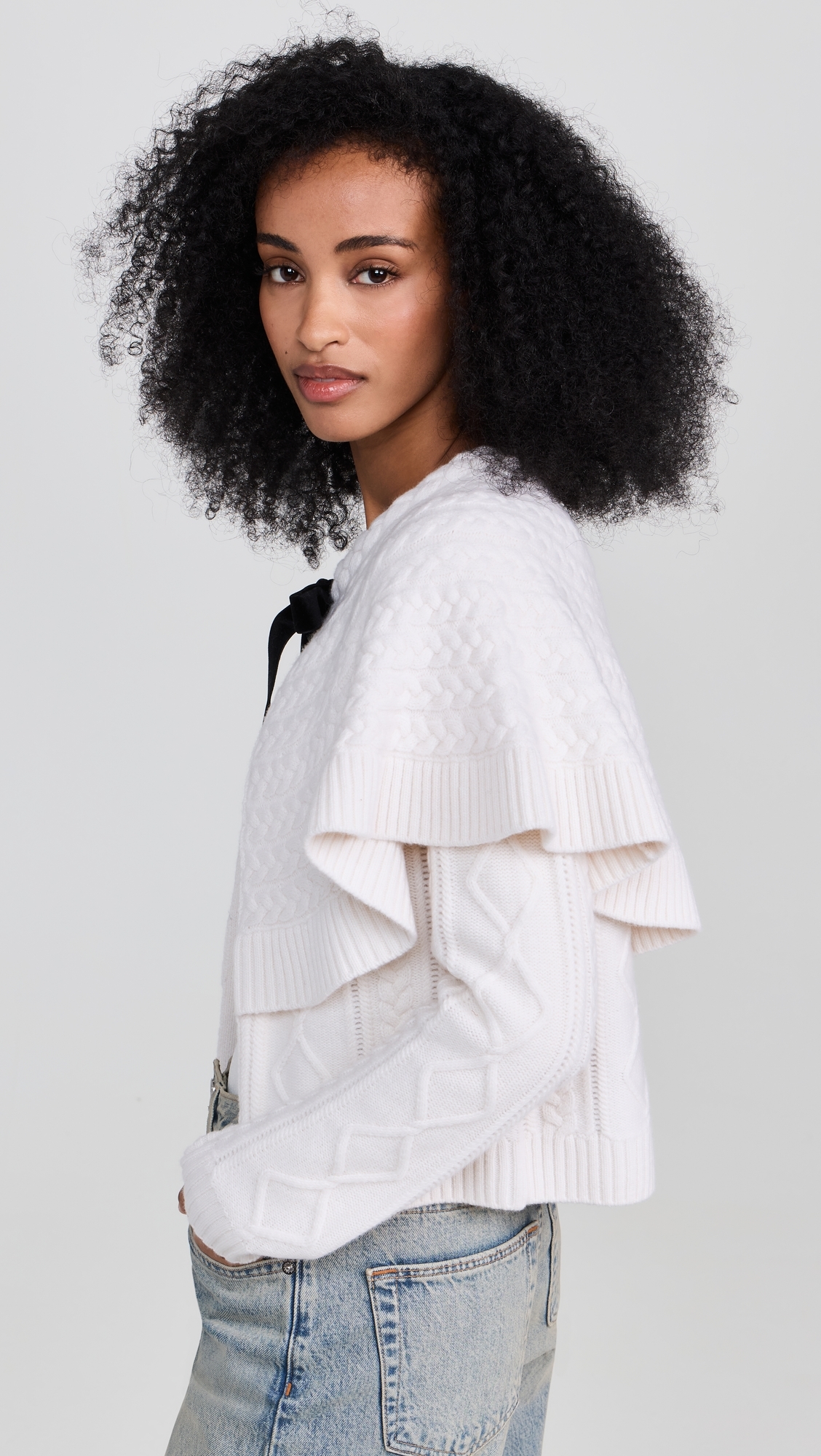 Caleb Cable Knit Tie Front Cardigan Ivory