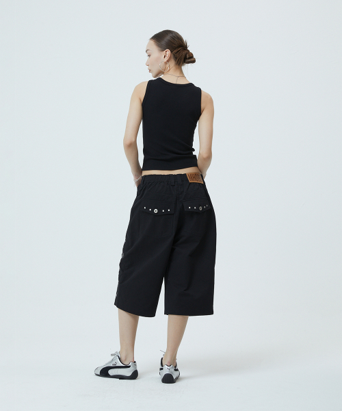 CROSS STUD TWILL SHORTS BLACK