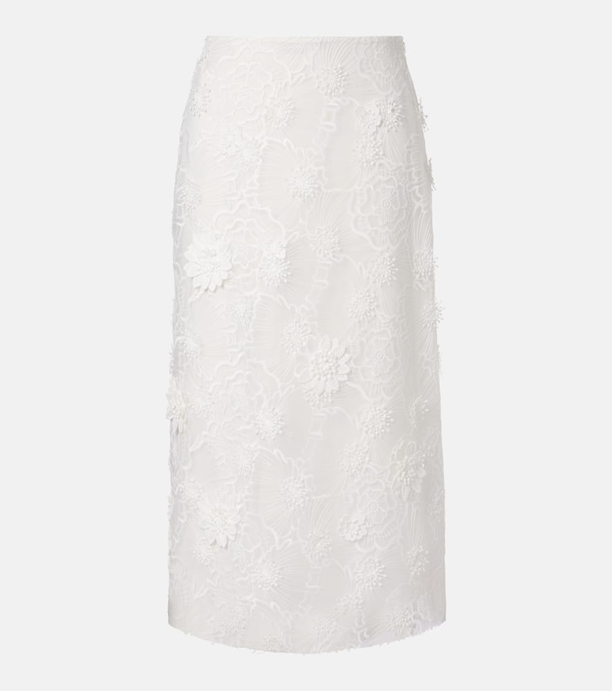 Sheer Meadow floral organza midi skirt