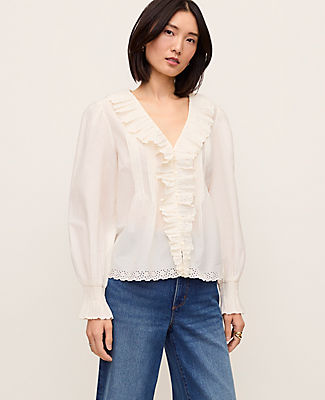 Ann Taylor Petite Ruffle Trim Blouse