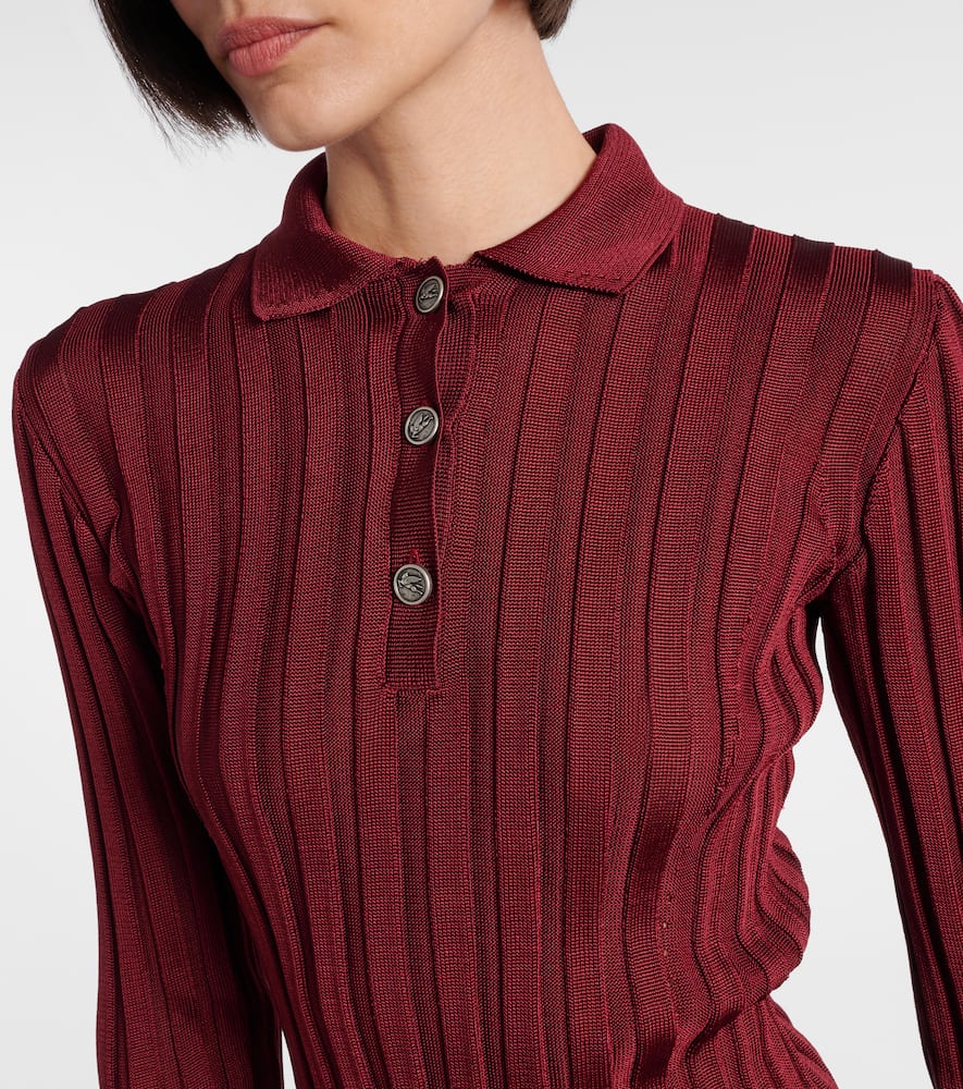 Ribbed-knit polo sweater