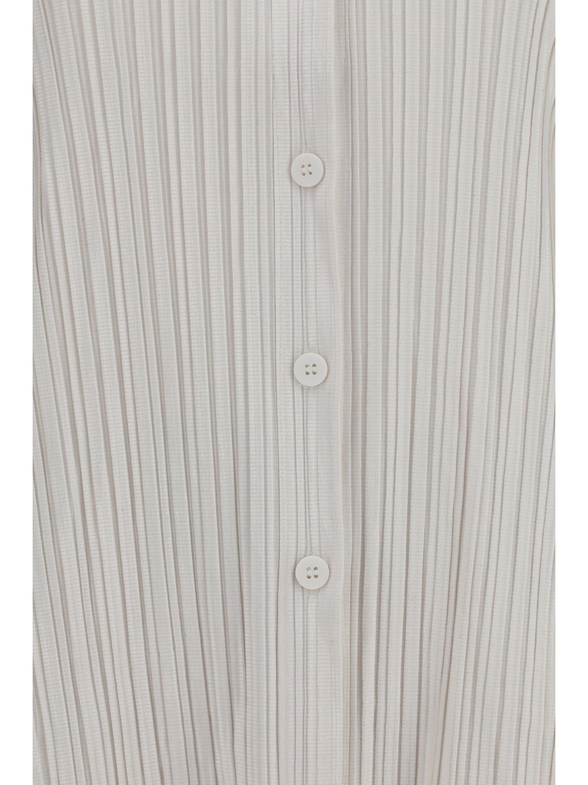 Striped Velvet-Like Shirt — White