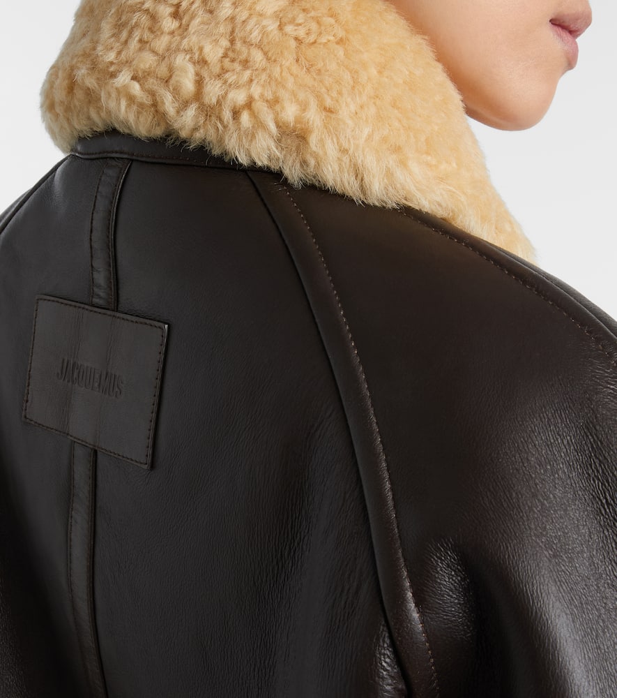Bombardier shearling-trimmed leather bomber jacket