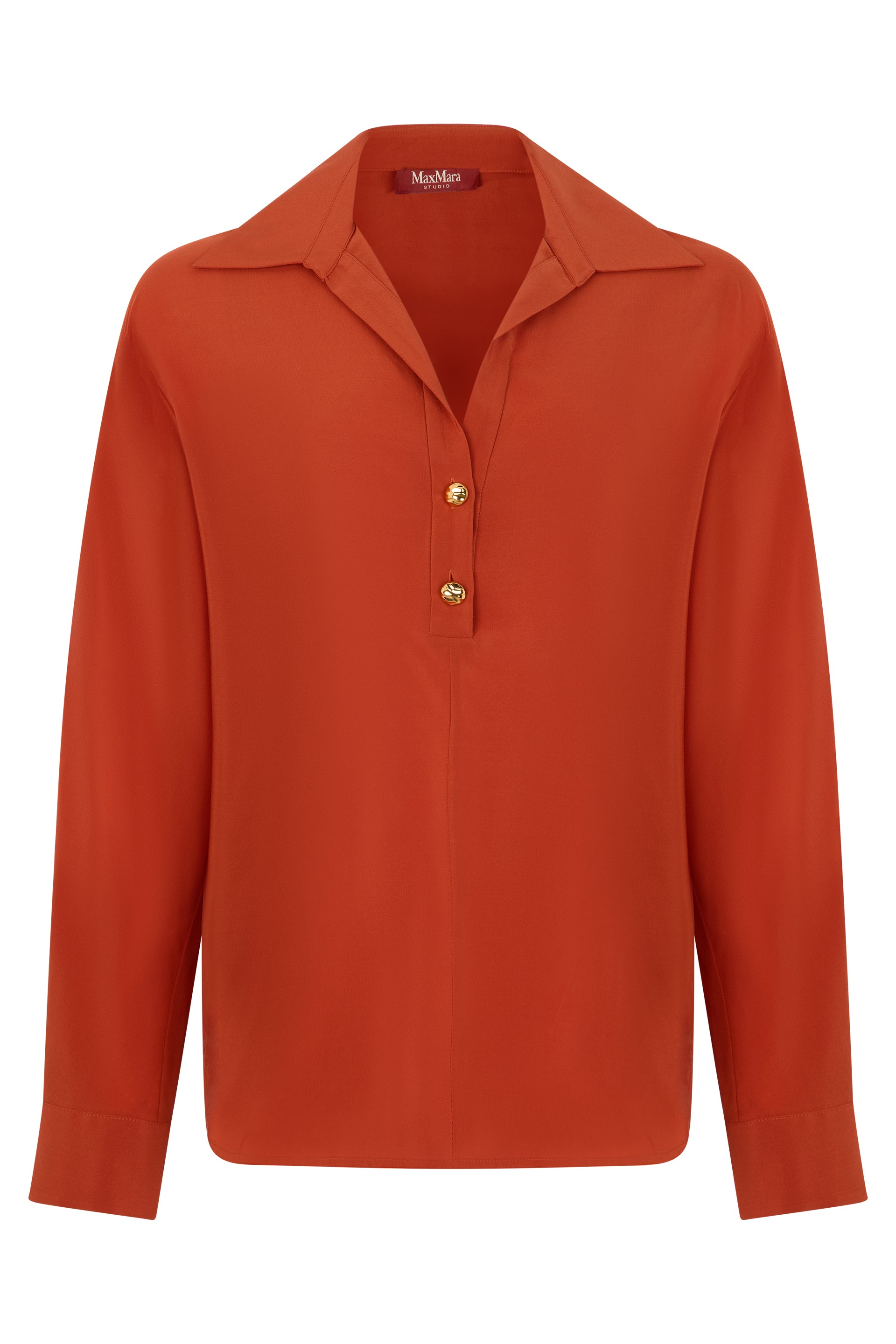 Long-Sleeved Silk Shirt — Red