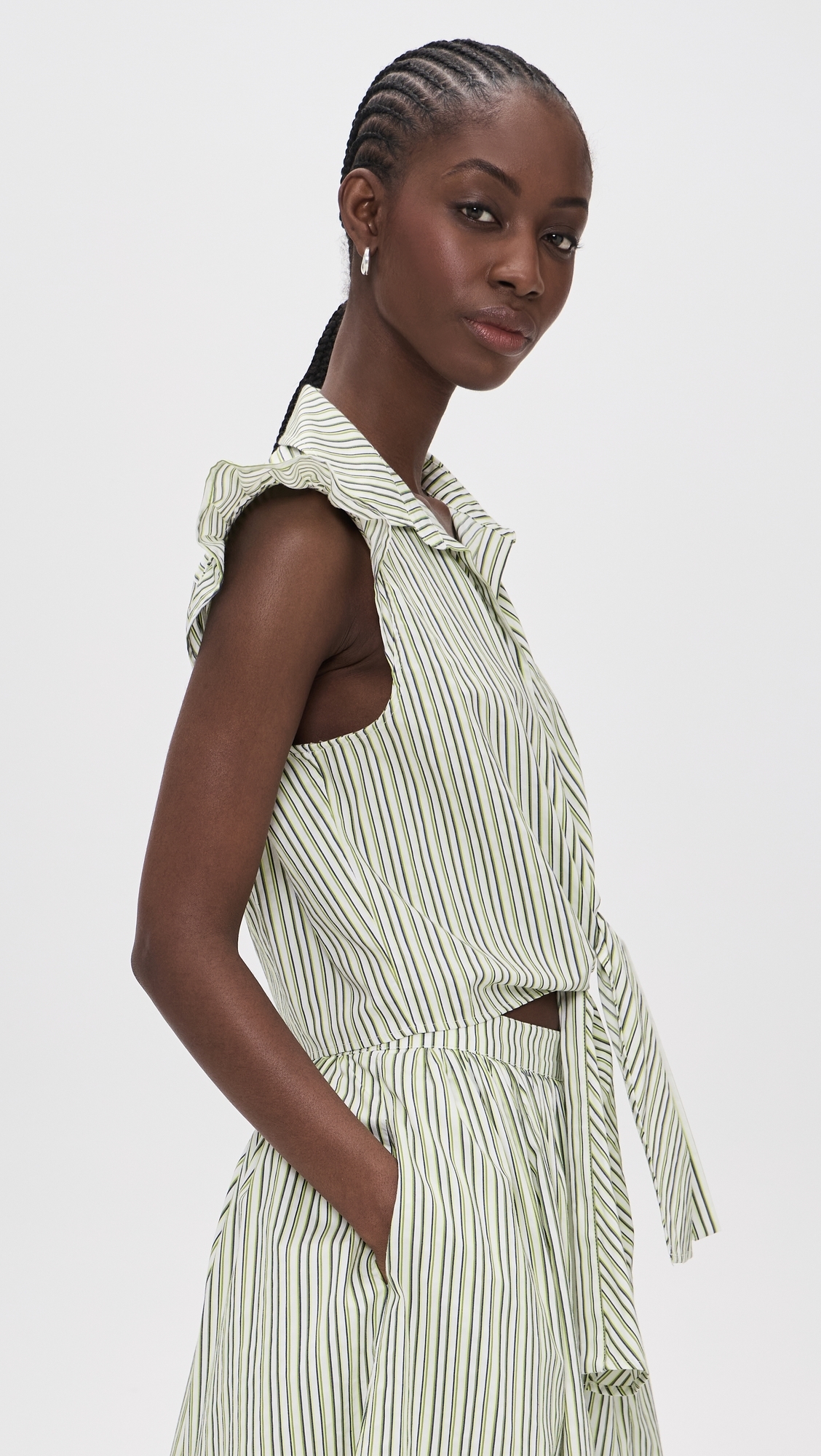 Sophie Stripe Flutter Sleeve Marianna Top Ivory/Lime