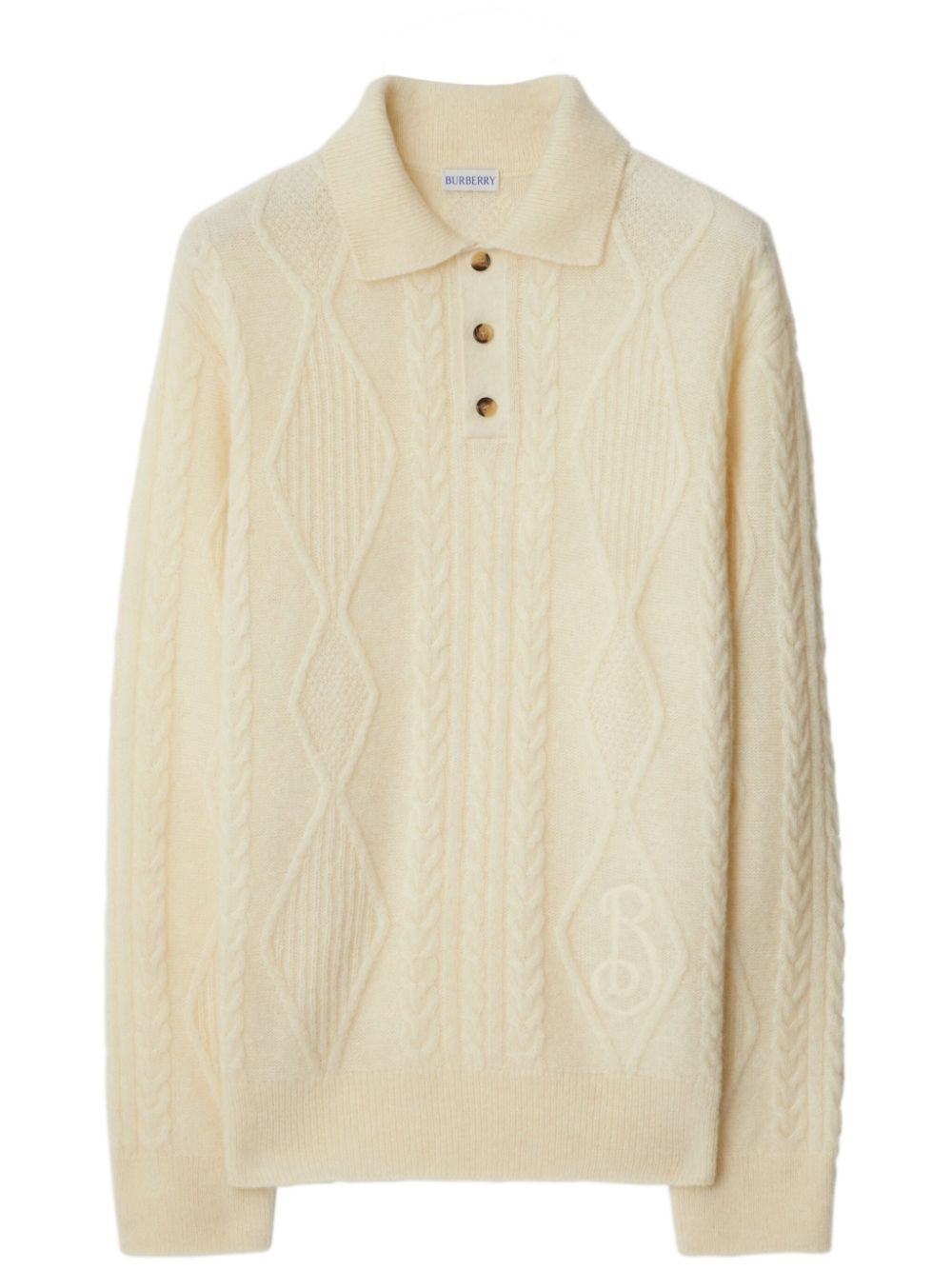 Aran-knit polo shirt - Neutrals