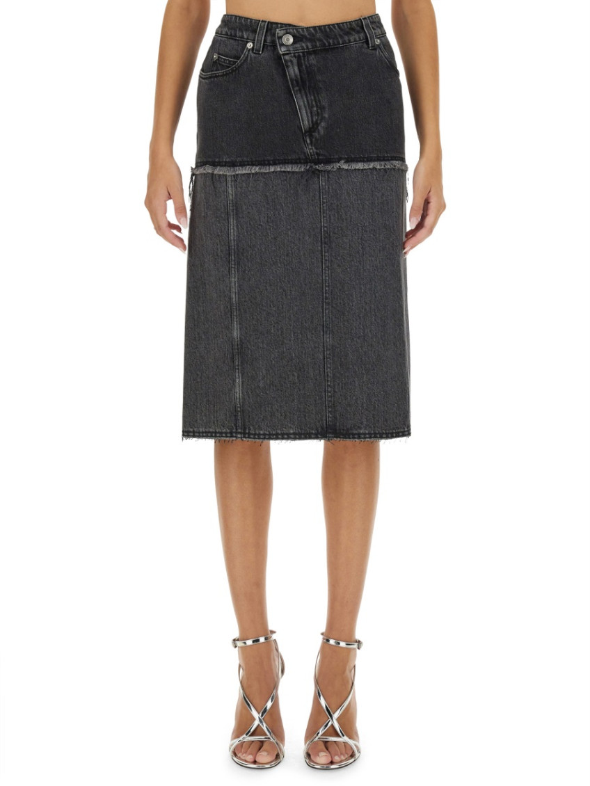 Black Solid Midi Skirt