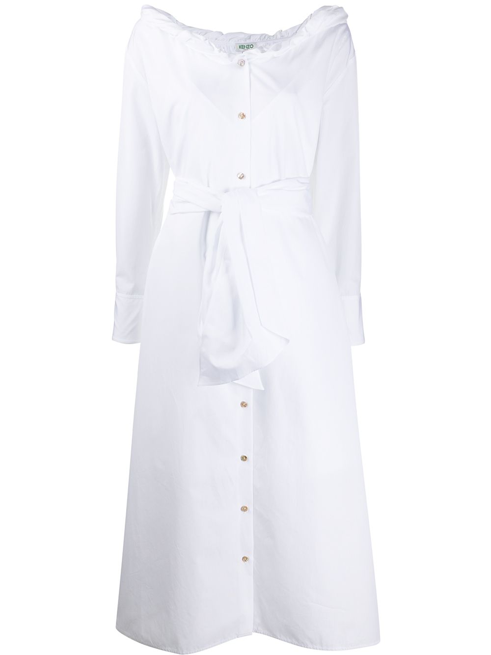Tie-waist button-through midi dress - White