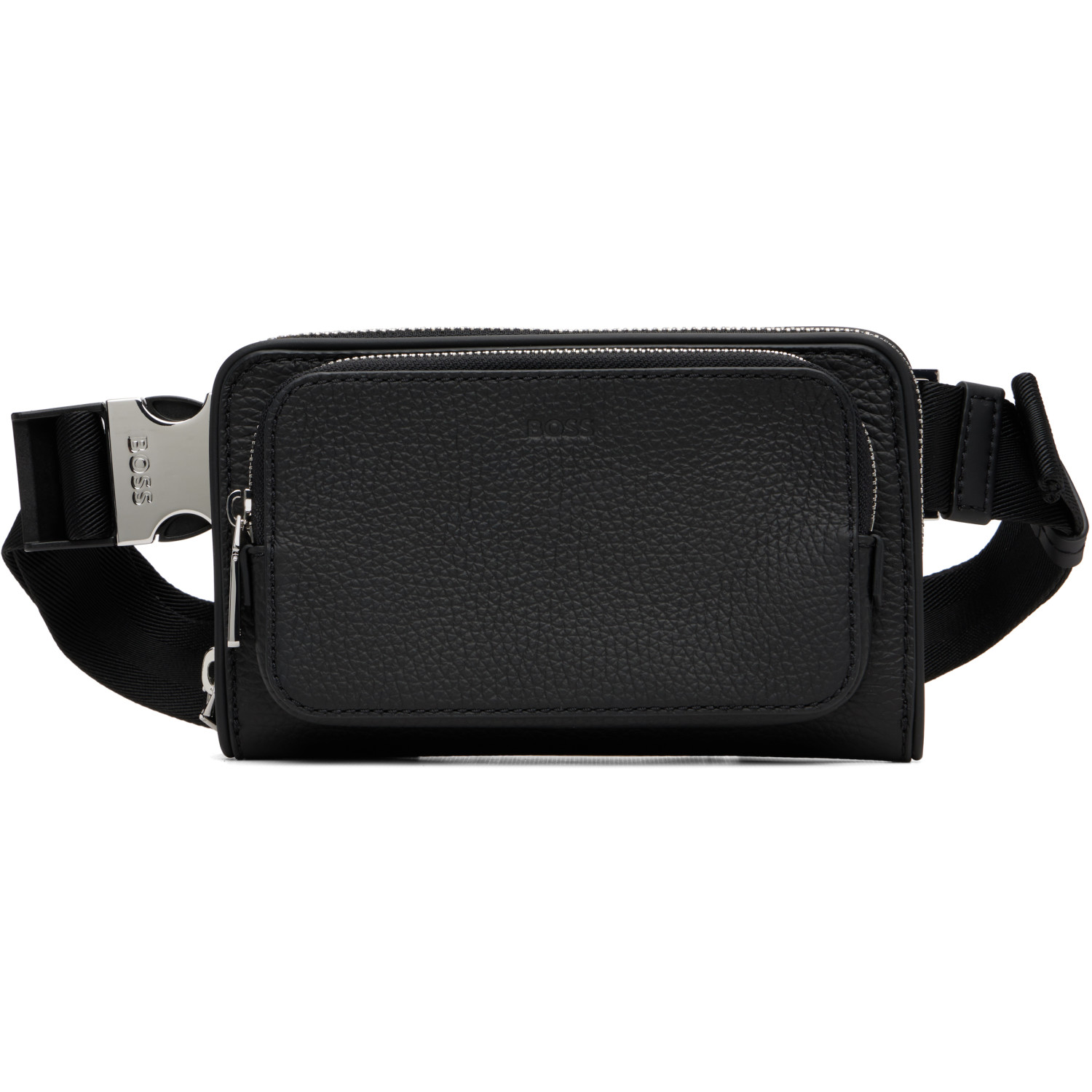 Black Grained Leather Messenger Bag