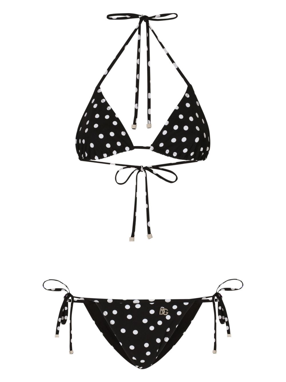 Polka dot-print triangle-cup bikini set - Black