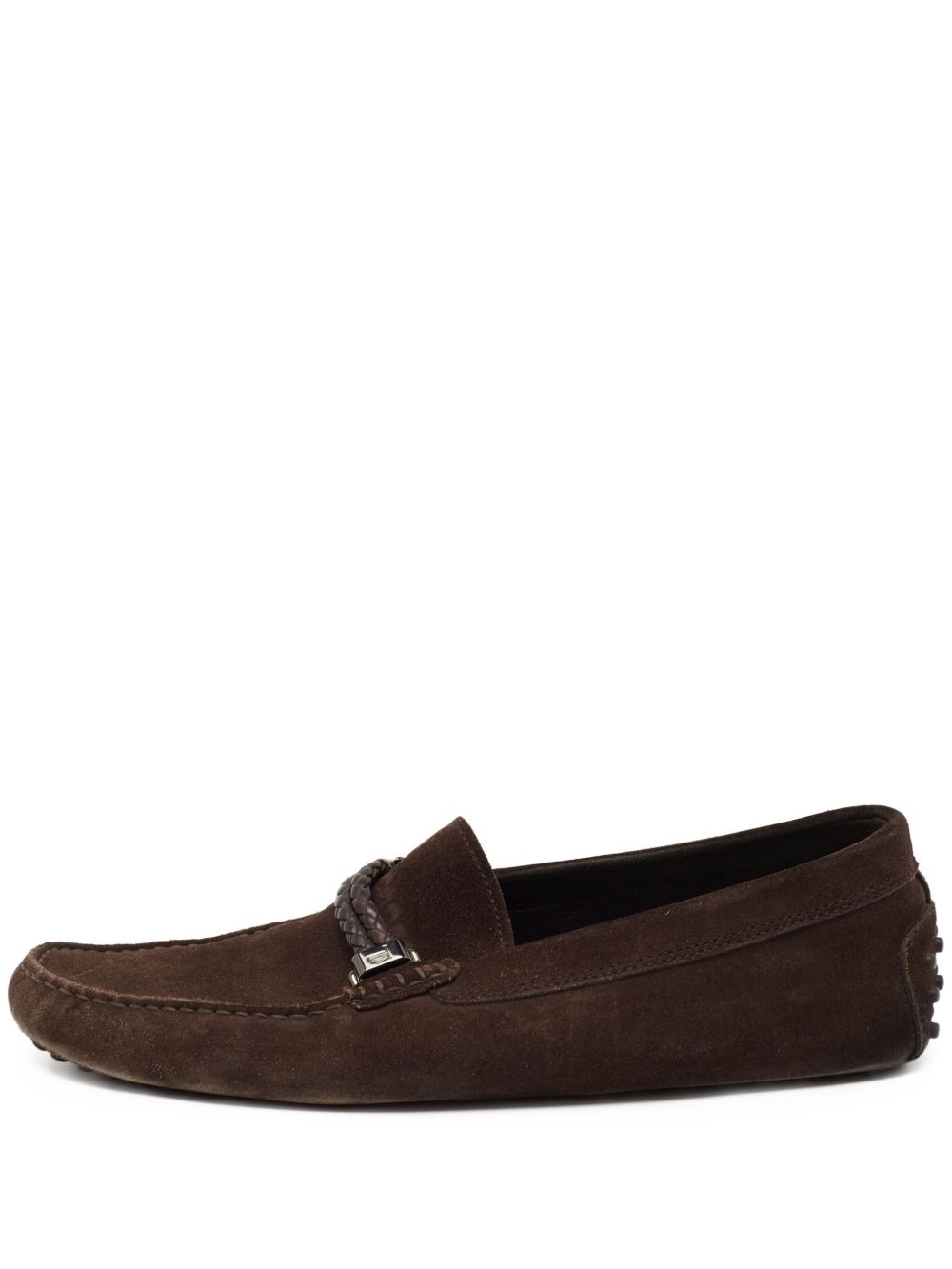 Pre-owned braided-strap moccasin loafers - Brown