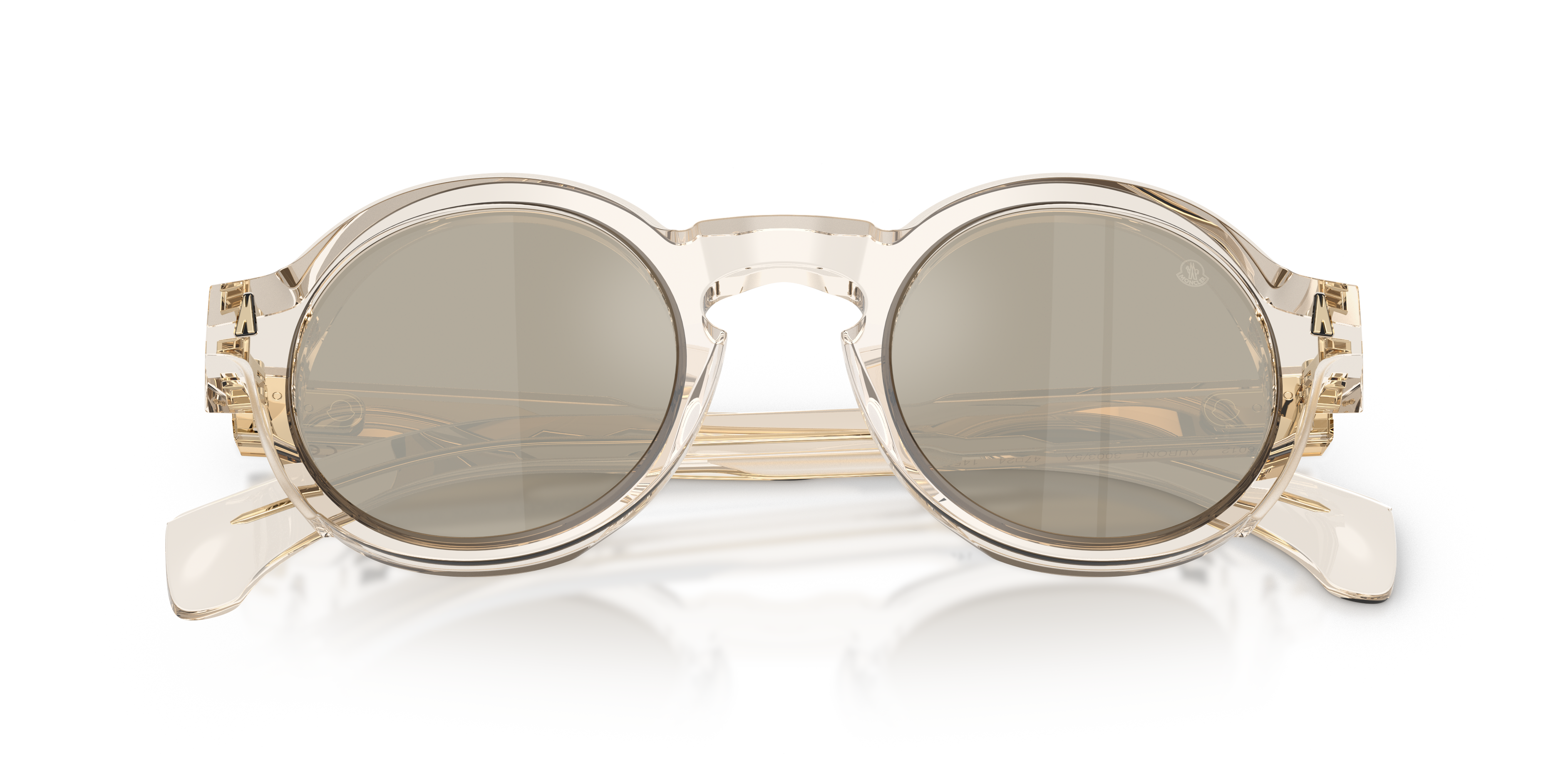 Moncler Unisex Moncler ME6012 AURONE 30035A Sunglasses Acetate Transparent Brown Round Normal Mirrored